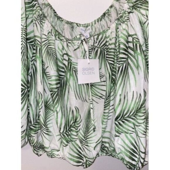 Sigrid Olsen Linen Blend Tropical Print Top Size Small - Picture 5 of 8